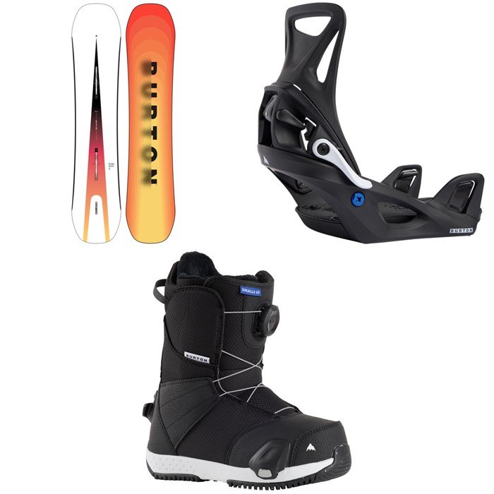 Burton Custom Smalls Snowboard + Step On Snowboard Bindings + Smalls Step On Snowboard Boots - Kids'